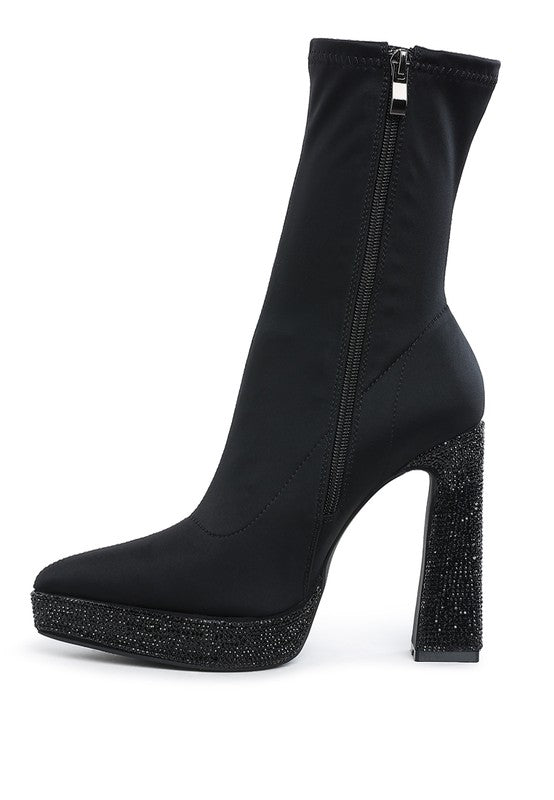 Kasuti Lycra Rhinestone Detail Ankle Boots