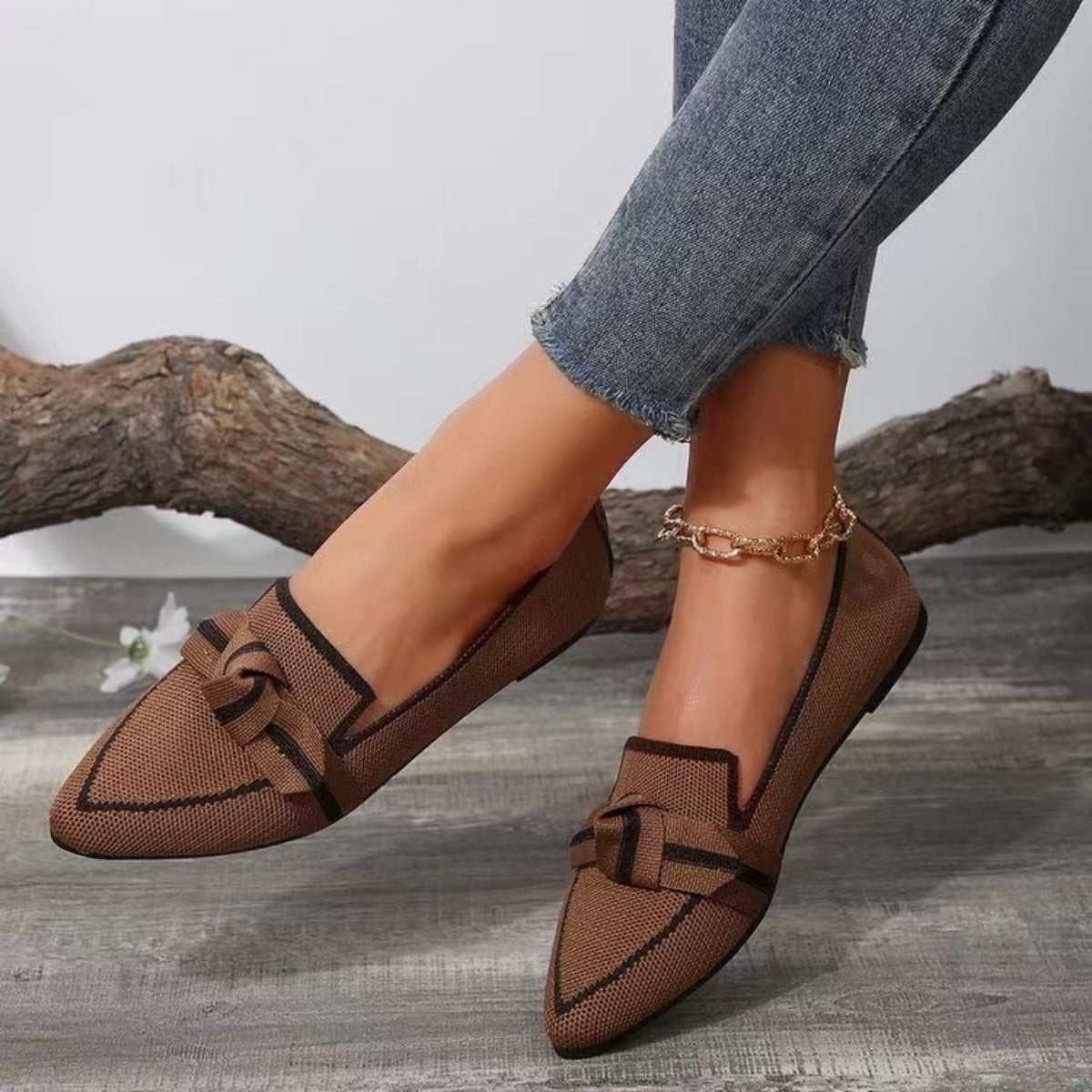 Bow Contrast Trim Point Toe Loafers - Body By J'ne