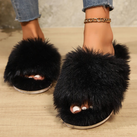 Open-toe Plush Slippers - Body By J'ne
