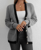 Contrast Trim Button Up Long Sleeve Cardigan