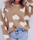 Heart Round Neck Long Sleeve Sweater