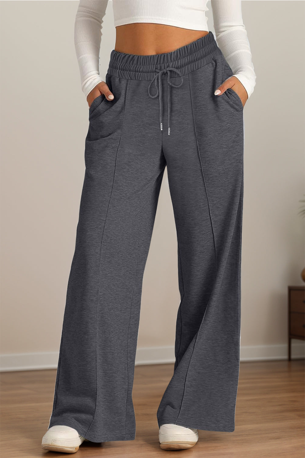 Drawstring Elastic Waist Wide Leg Pants - Body By J'ne