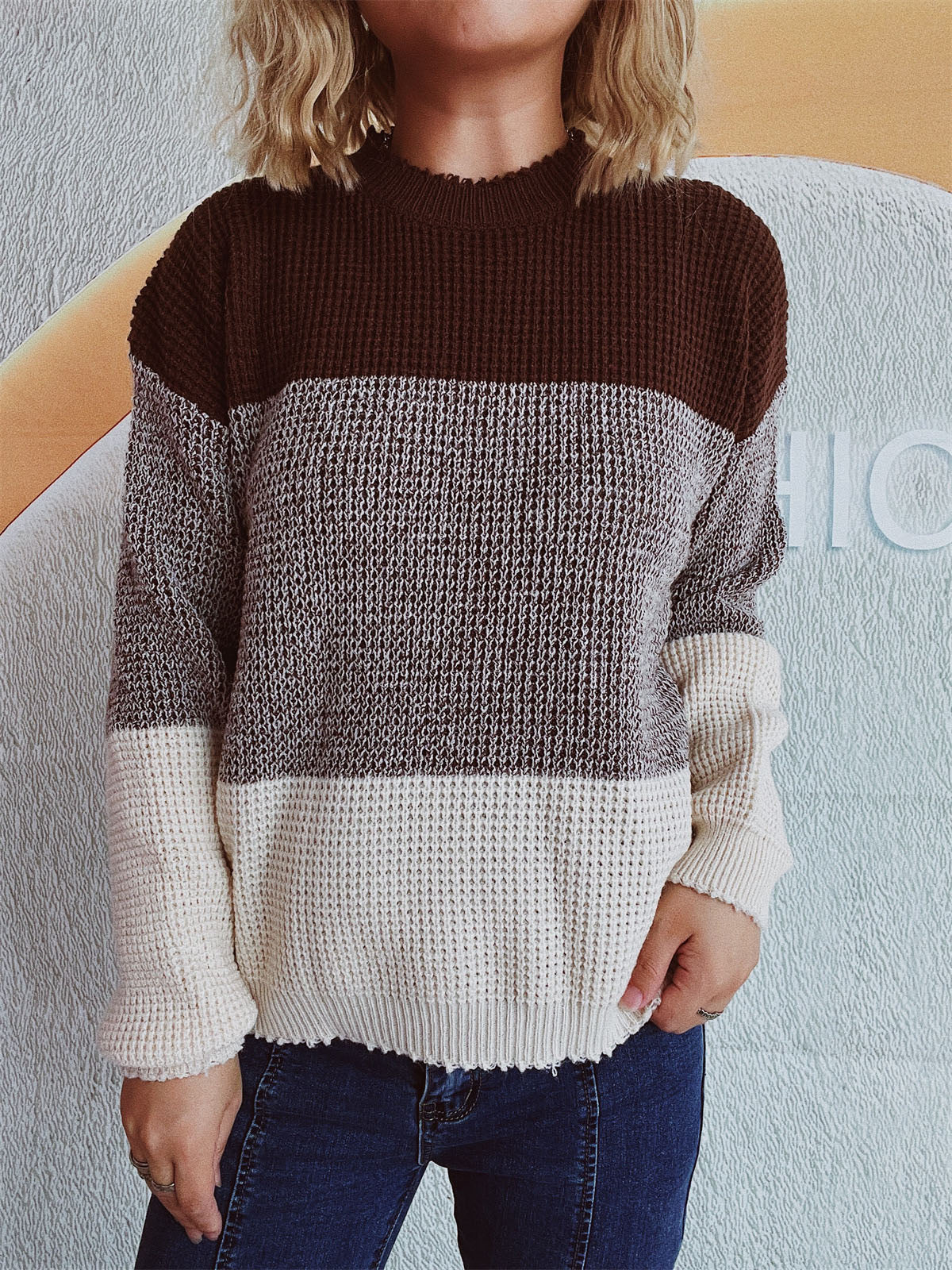 Color Block Long Sleeve Sweater - Body By J'ne