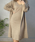 V-Neck Cami Dress and Open Front Cardigan Sweater Set