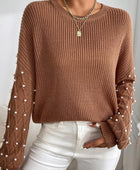 Pearl Detail Round Neck Long Sleeve Sweater