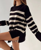 Slit Striped Round Neck Sweater