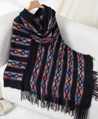 Fringe Contrast Hooded Poncho