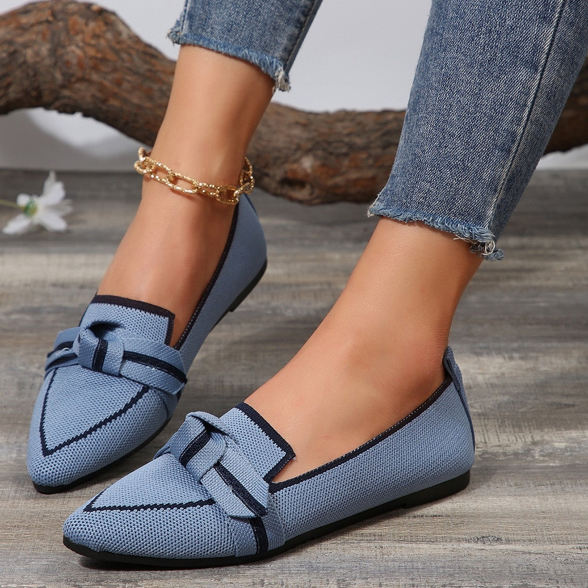 Bow Contrast Trim Point Toe Loafers - Body By J'ne