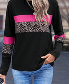 Leopard Round Neck Long Sleeve Blouse