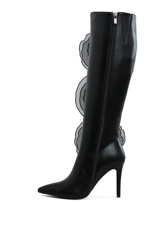 Chinkara Sheer Big Rose Detail Long Boots