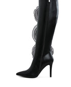 Chinkara Sheer Big Rose Detail Long Boots