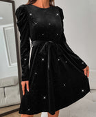 Glitter Round Neck Puff Sleeve Dress