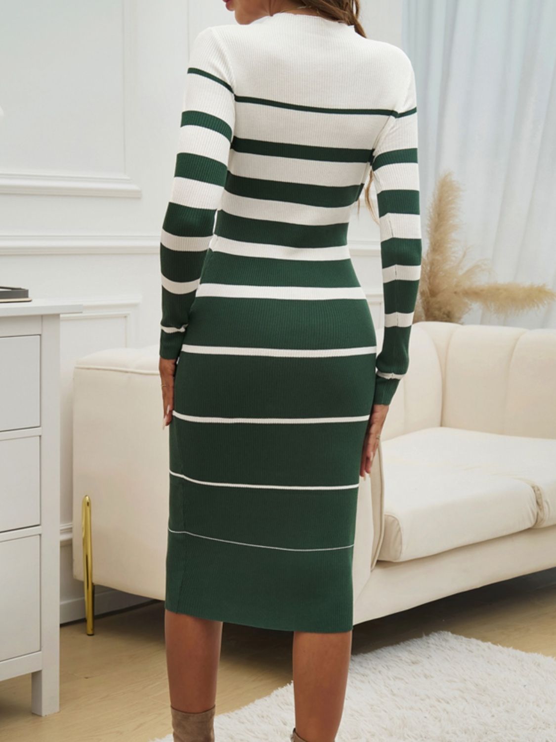 Color Block Round Neck Long Sleeve Midi Dress - Body By J'ne