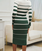 Color Block Round Neck Long Sleeve Midi Dress