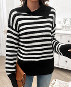 Devine Striped Collared Neck Long Sleeve Sweater