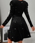 Glitter Round Neck Puff Sleeve Dress