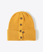 Button Detail Rib-Knit Cuff Beanie