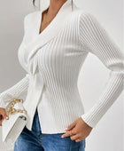 Twist Front Ribbed Long Sleeve Sweater