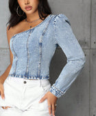 One Shoulder Long Sleeve Denim Top