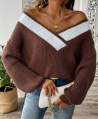 Contrast Dropped Shoulder Long Sleeve Sweater