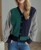 Striped Button Down Long Sleeve Cardigan