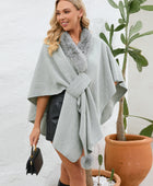 Fuzzy Trim Open Front Poncho