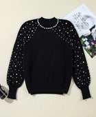 Pearl Detail Mock Neck Long Sleeve Sweater