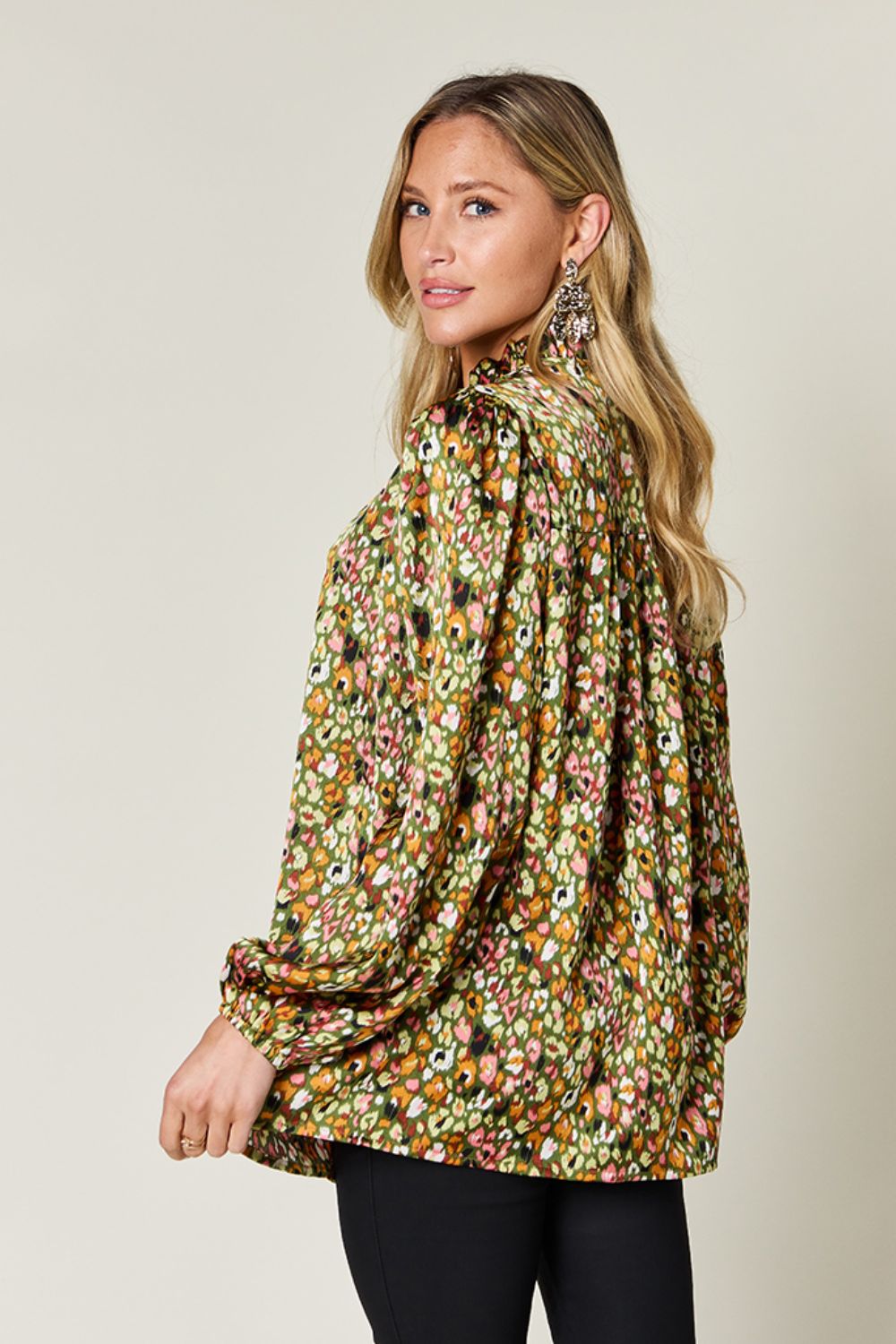 Full Size Printed Long Sleeve Blouse - Body By J'ne