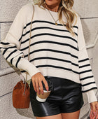 Striped Dropped Shoulder Round Neck Pullover Sweater