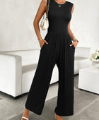 Devine Round Neck Sleeveless Wide Leg Jumpsuit