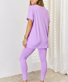 Zenana V-Neck Rolled Short Sleeve T-Shirt and Leggings Set - Body By J'ne