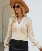 Houndstooth Button Up Long Sleeve Cardigan