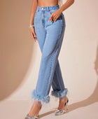 Plush Hem High Rise Straight Jeans