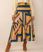 Ruched Elastic Waist Contrast Midi Skirt