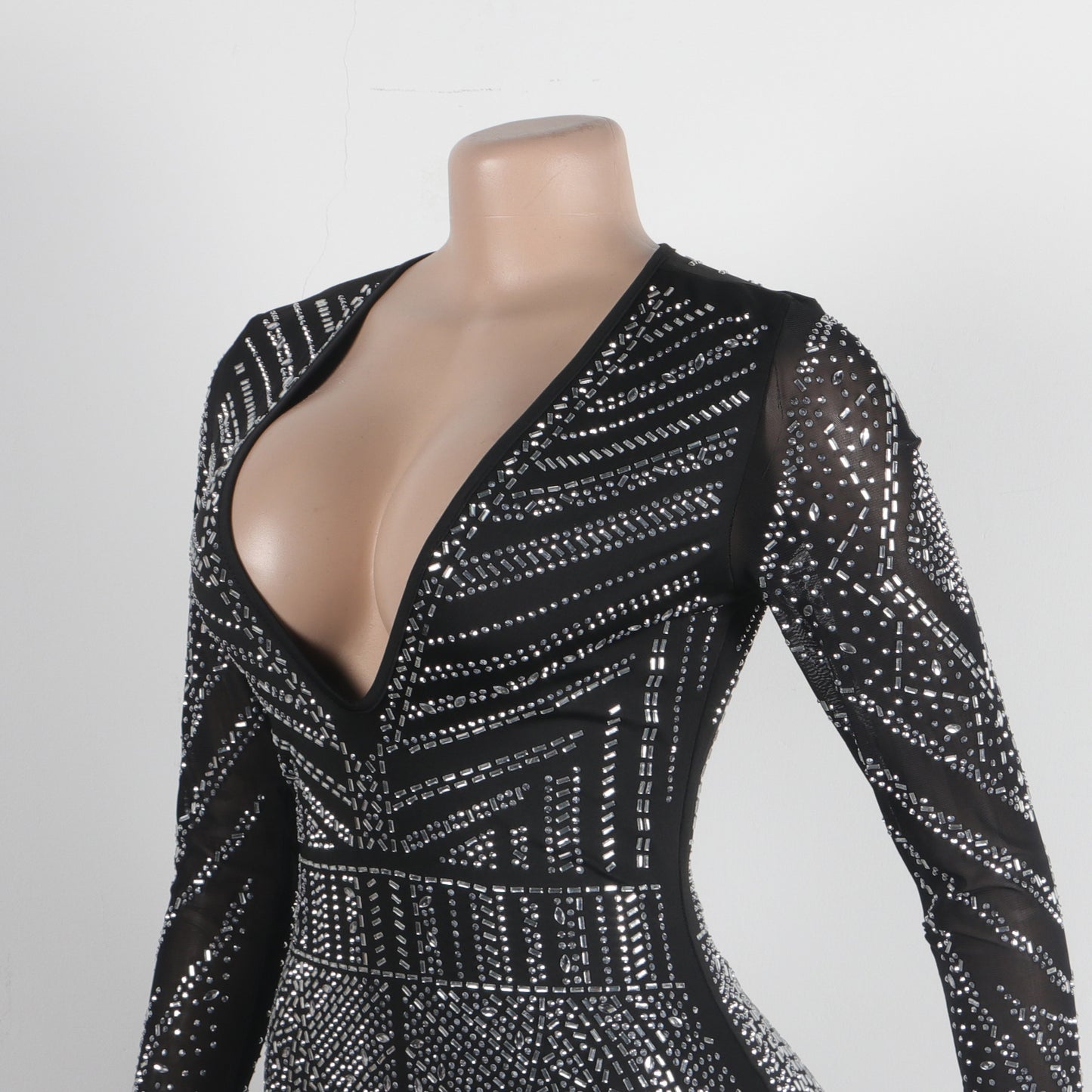 Slim Hip Rhinestone V-neck Stretch Jumpsuit - Body By J'ne