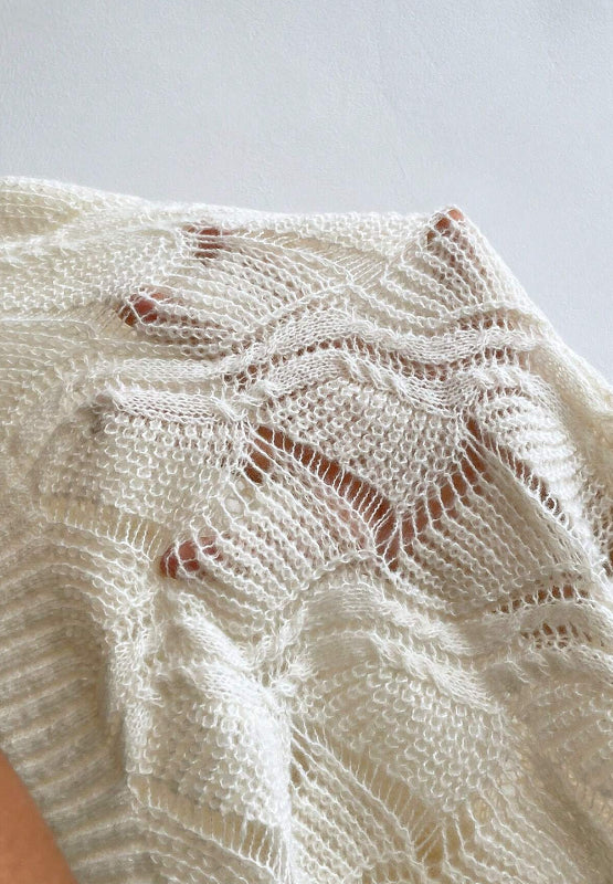 Openwork V-Neck Long Sleeve Sweater - Body By J'ne