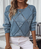 Openwork Round Neck Long Sleeve Knit Top