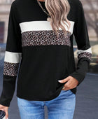 Leopard Round Neck Long Sleeve Blouse