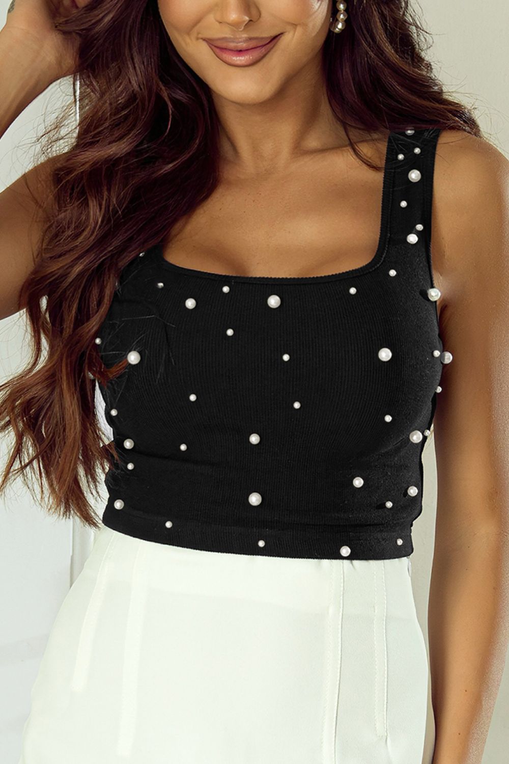 Pearl Detail Square Neck Tank - Body By J'ne