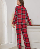 Plaid Collared Neck Long Sleeve Top and Pants Lounge Set