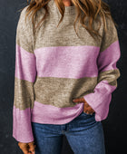 Color Block Round Neck Long Sleeve Sweater