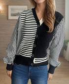 Striped Button Down Long Sleeve Cardigan