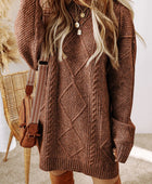 Cable-Knit Round Neck Sweater Dress