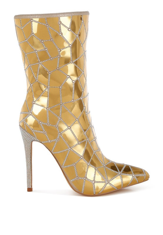 Echostage Rhinestones Embellished Metallic Boots - Body By J'ne