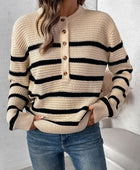 Perfee Striped Half Button Long Sleeve Sweater