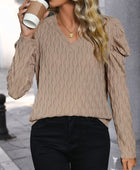 Perfee Textured V-Neck Long Sleeve Top