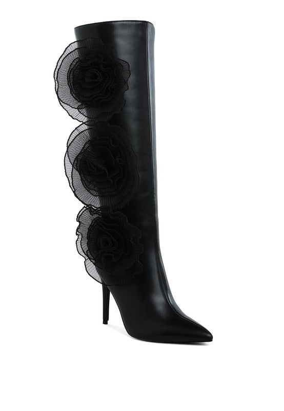 Chinkara Sheer Big Rose Detail Long Boots - Body By J'ne