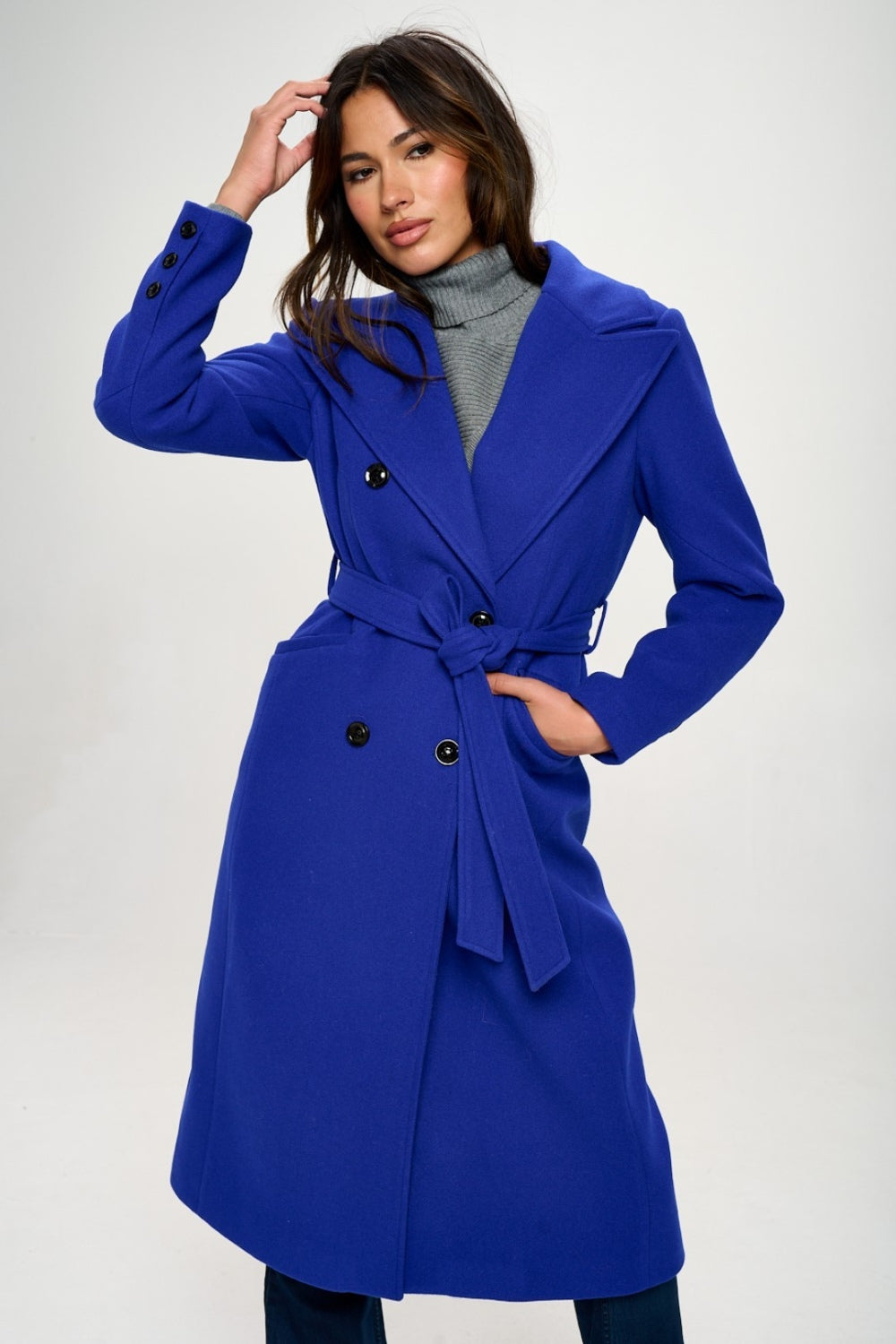 Coalition LA Double-Breasted Longline Coat with Belt - Body By J'ne