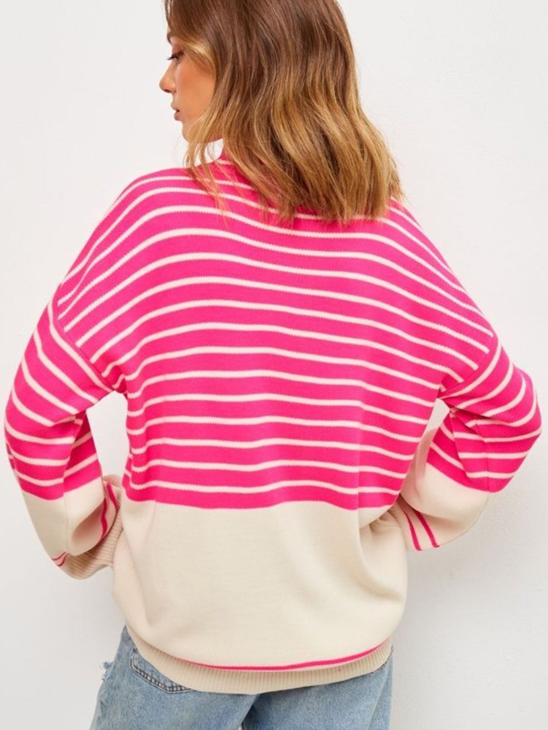 Striped Mock Neck Long Sleeve Sweater - Body By J'ne