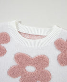 Flower Round Neck Long Sleeve Knit Top